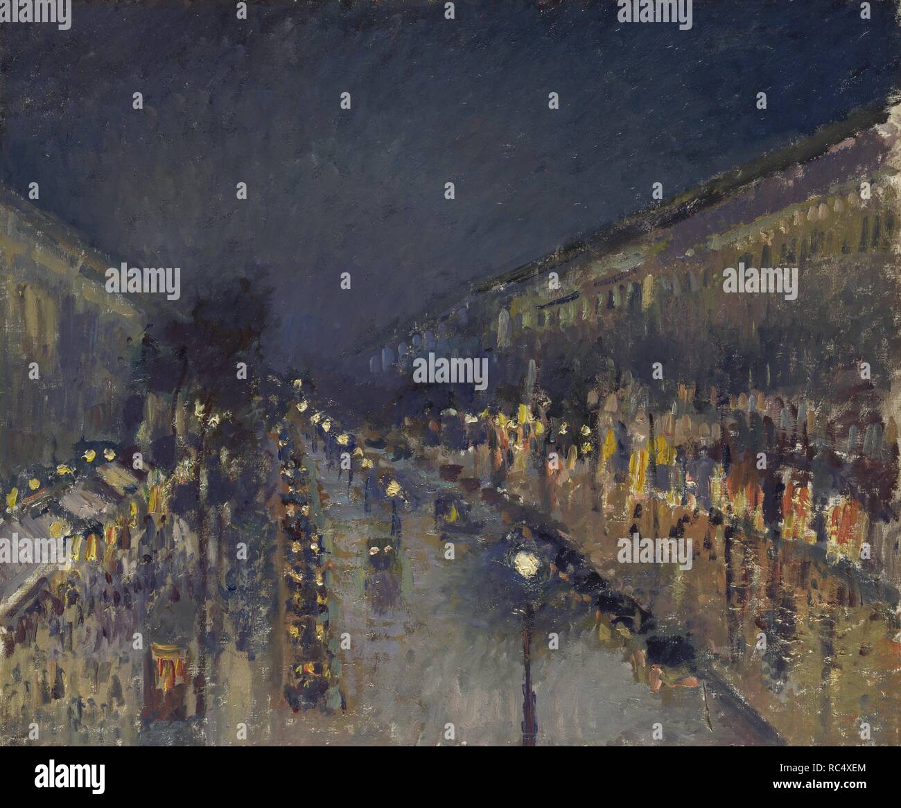 Le Boulevard Montmartre de nuit. Musée : National Gallery, Londres. Auteur : PISSARRO, Camille. Banque D'Images