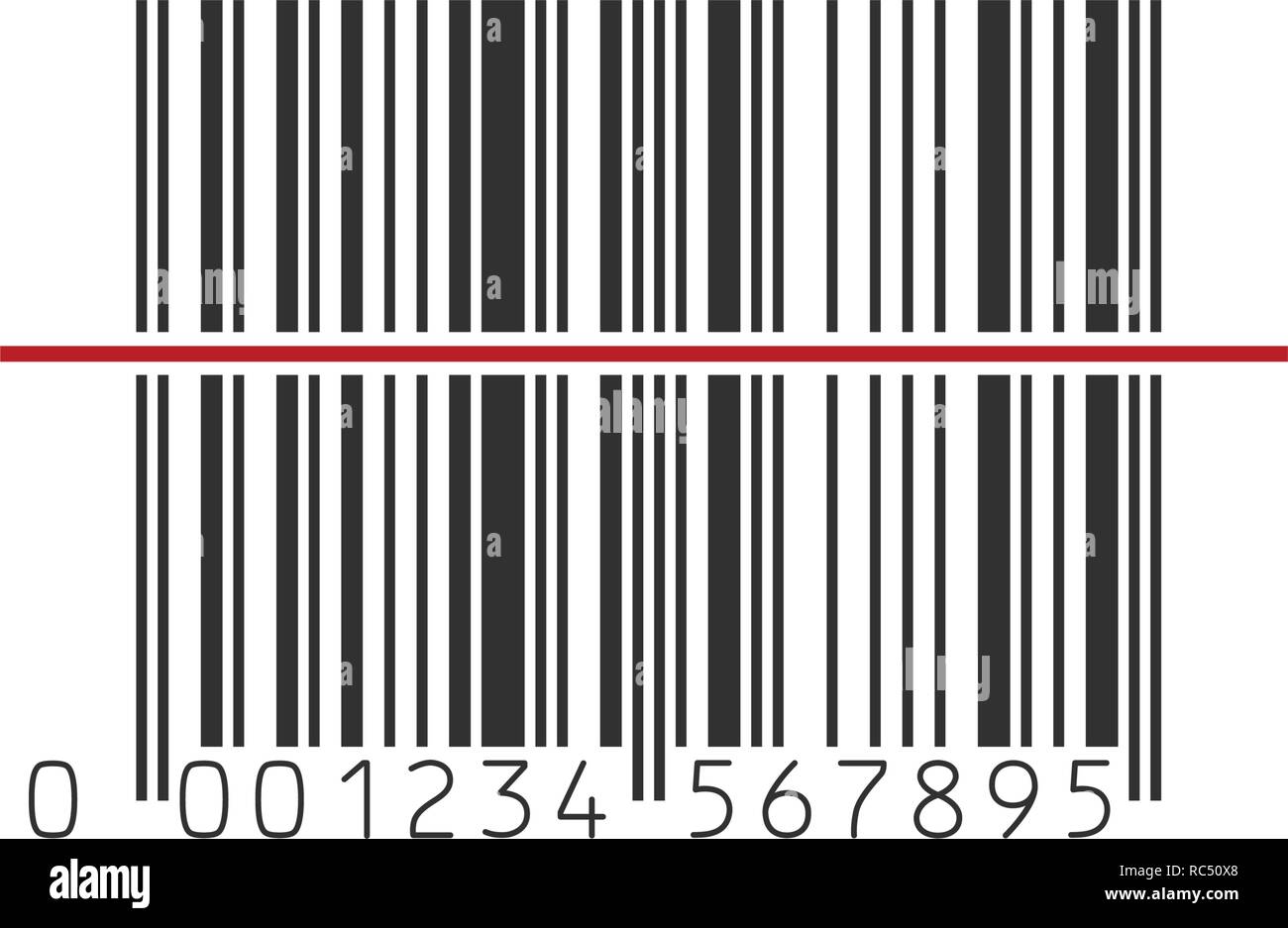 L'icône du lecteur de codes-barres. Vector illustration. Code-barres noir avec lumière laser rouge. Illustration de Vecteur