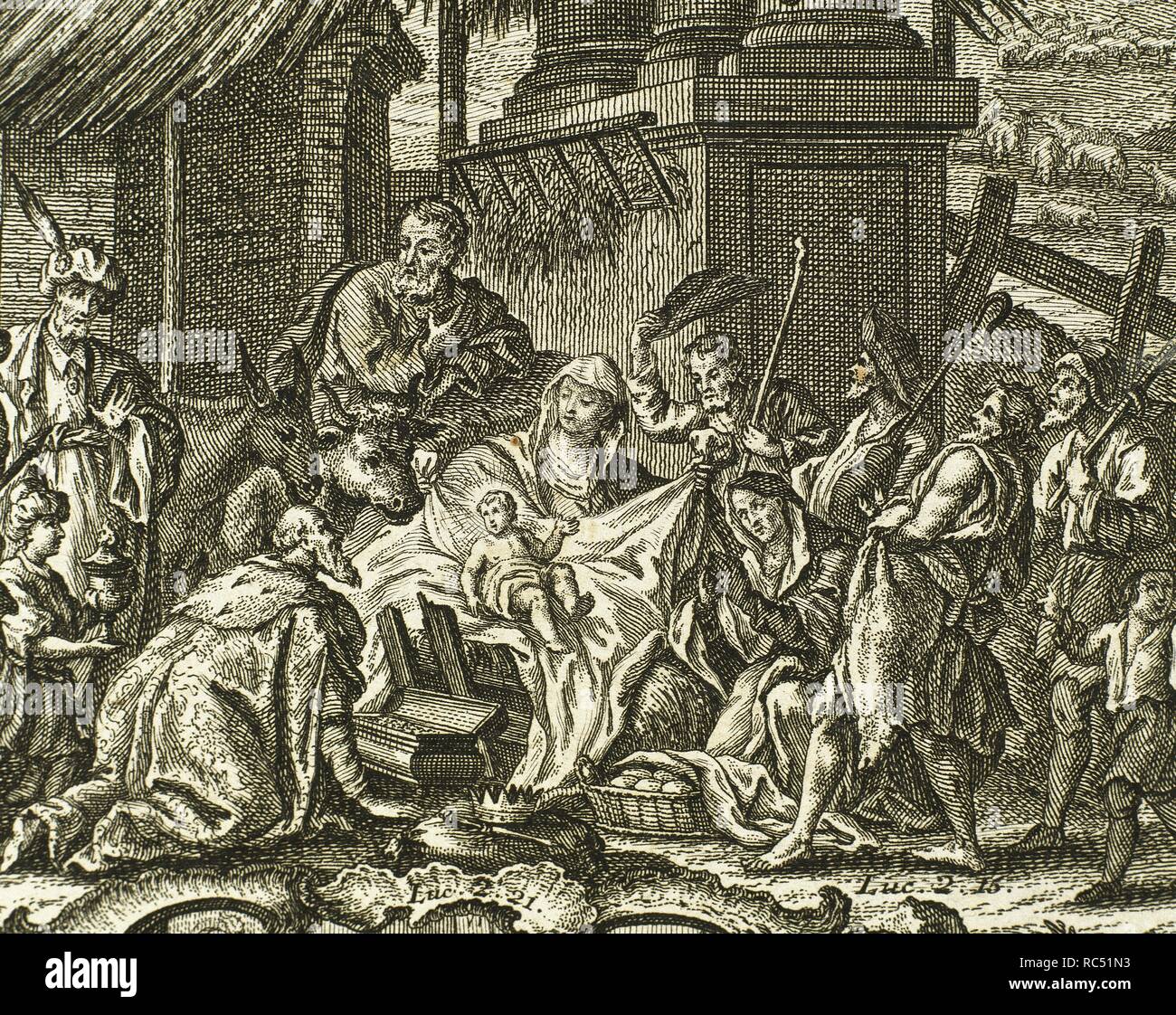 Nouveau Testament. La nativité de Jésus. Adoration des Mages. La gravure. Banque D'Images