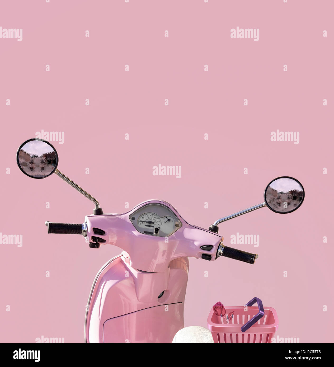Cyclomoteur rose avec fond rose. Image composite. Banque D'Images