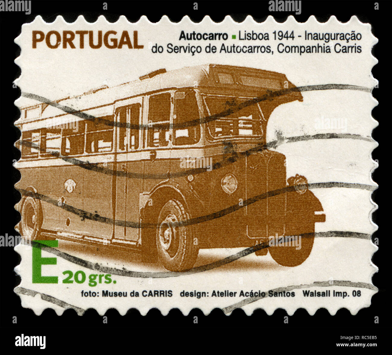 Timbre-poste du Portugal dans le transport public urbain historique série émise en 2008 Banque D'Images