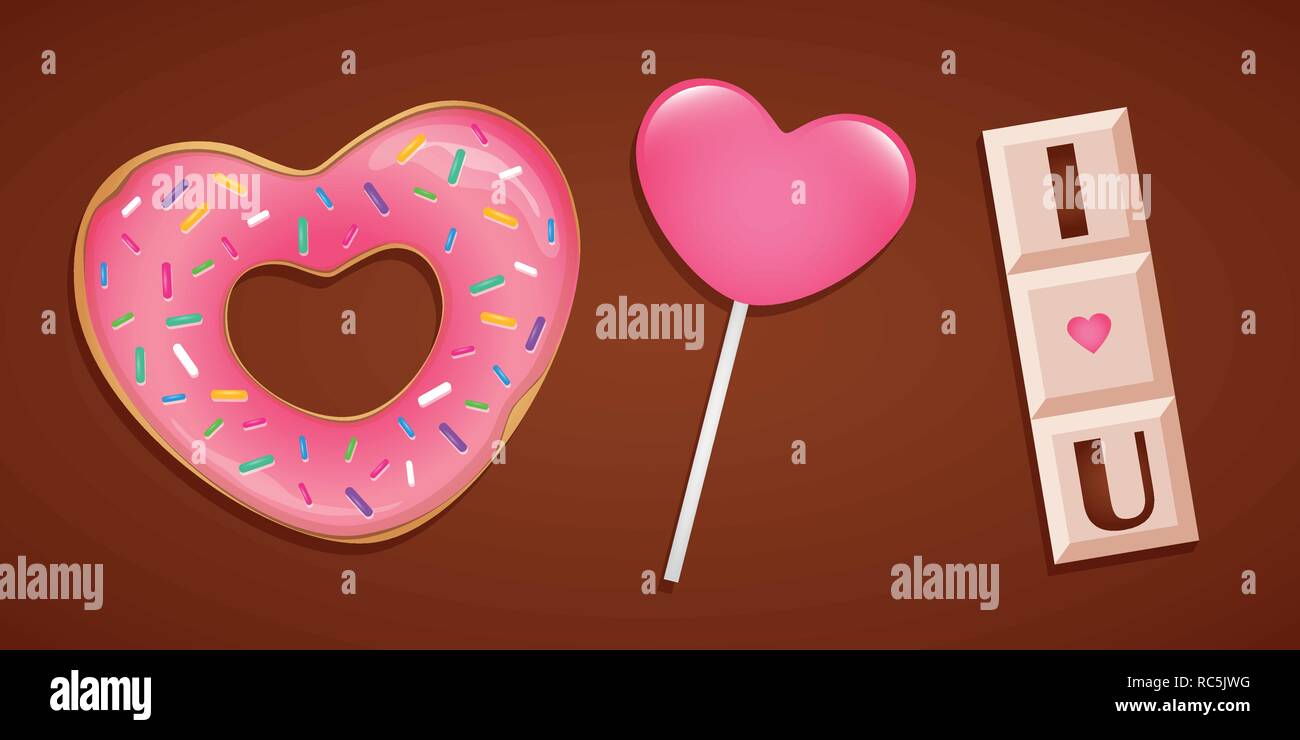 Des bonbons en forme de coeur et chocolat sucette donut vector illustration EPS10 Illustration de Vecteur