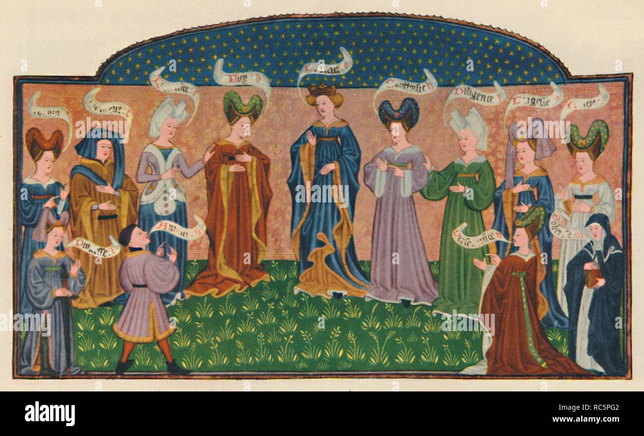 Figures allégoriques 'Robe Cour', 1445, (1948). Créateur : Inconnu. Banque D'Images