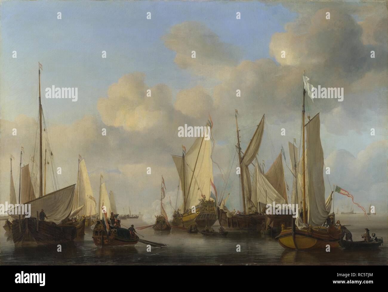 Un Yacht hollandais saluant. Musée : National Gallery, Londres. Auteur : Willem van de Velde, le plus jeune. Banque D'Images