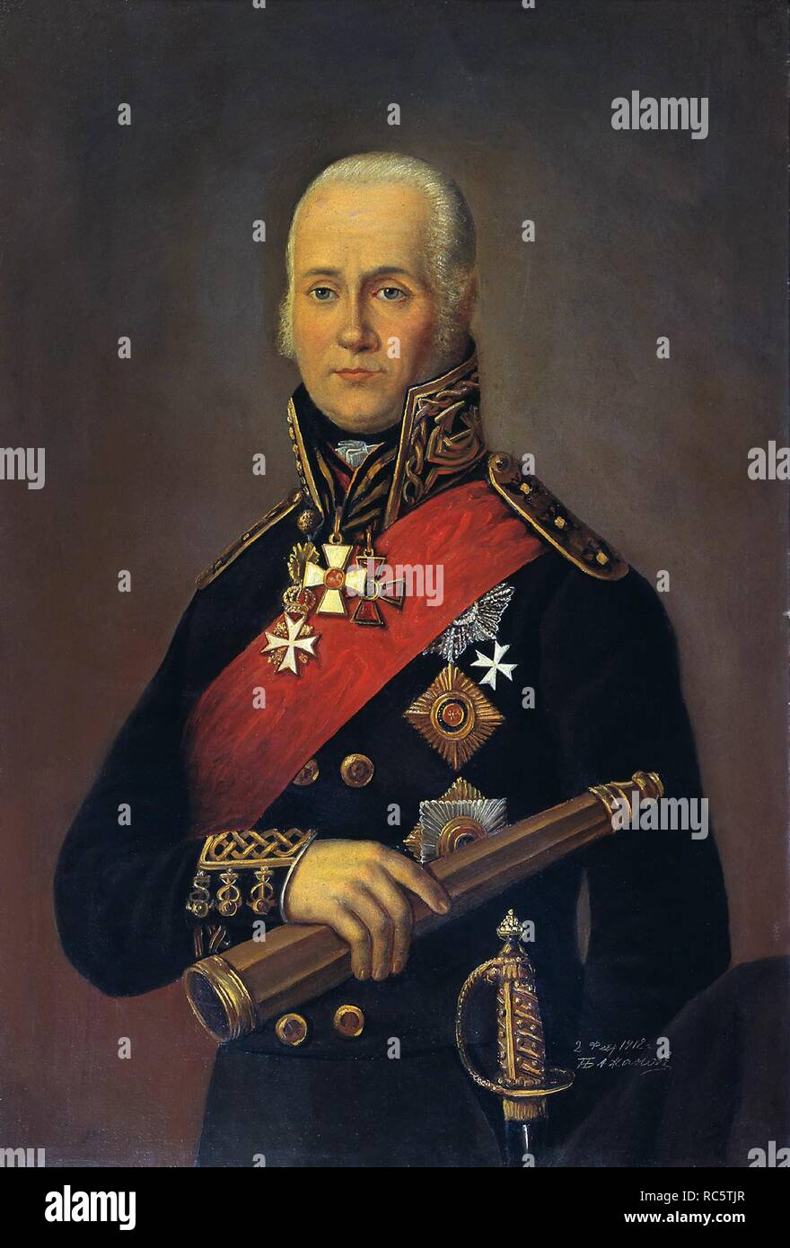 Portrait de l'amiral Fiodor Fiodorovitch Ouchakov (1745-1817). Musée : Musée de la Marine, centrale de l'État de Saint-Pétersbourg. Auteur : Bazhanov, Piotr Nikolaïevitch. Banque D'Images