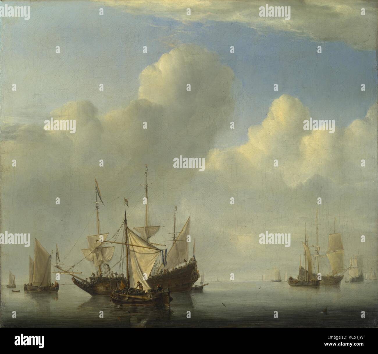 Un navire néerlandais venant d'Ancre. Musée : National Gallery, Londres. Auteur : Willem van de Velde, le plus jeune. Banque D'Images