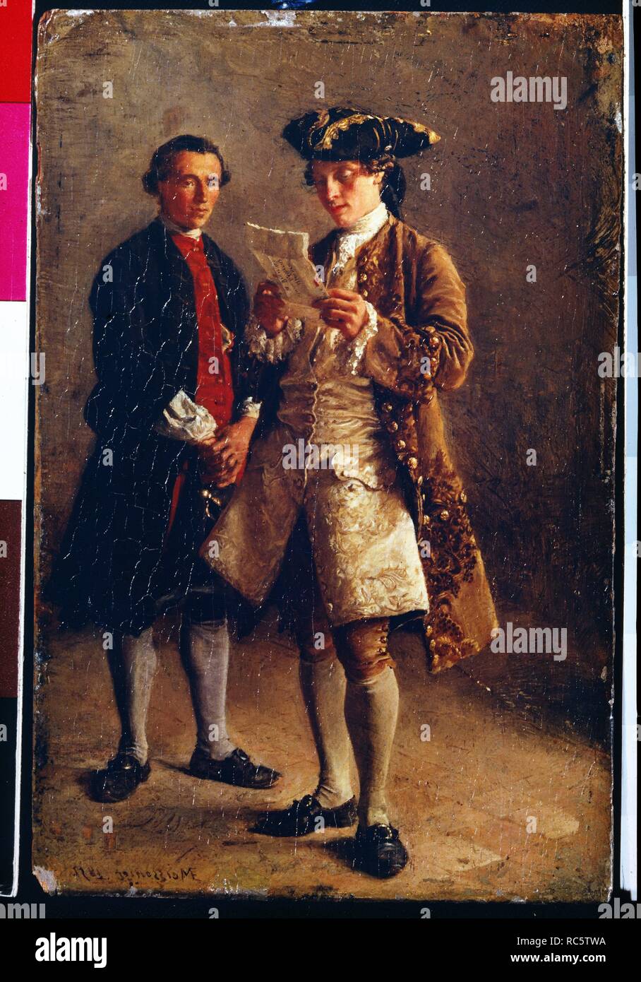 La lecture d'une lettre. Musée : Etat de l'Ermitage, Saint-Pétersbourg. Auteur : MEISSONIER, JEAN-LOUIS-ERNEST. Banque D'Images