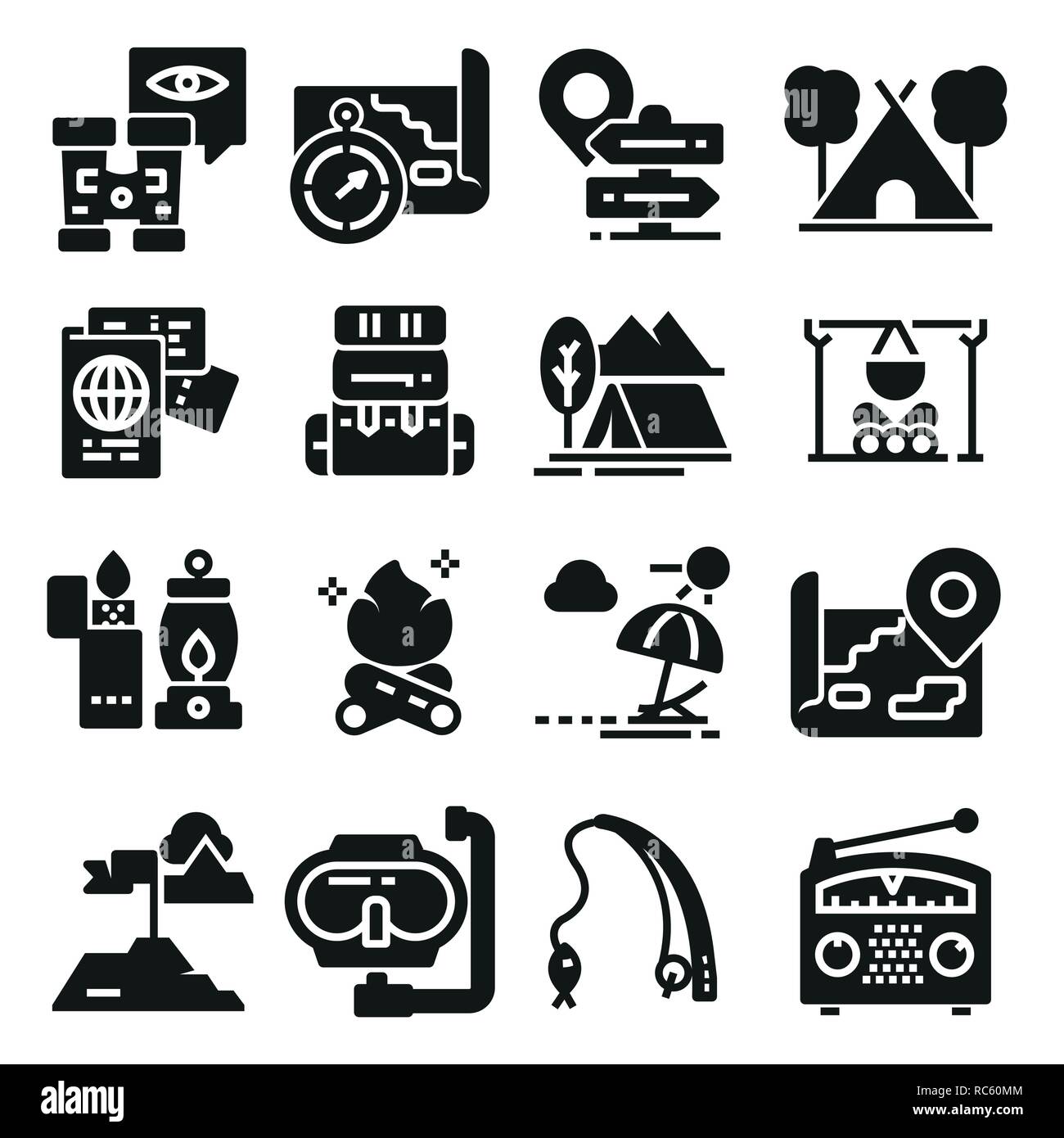 Ensemble d'icônes et de symboles pour le camping et la randonnée. Vector illustration - Parcours Aventure Illustration de Vecteur