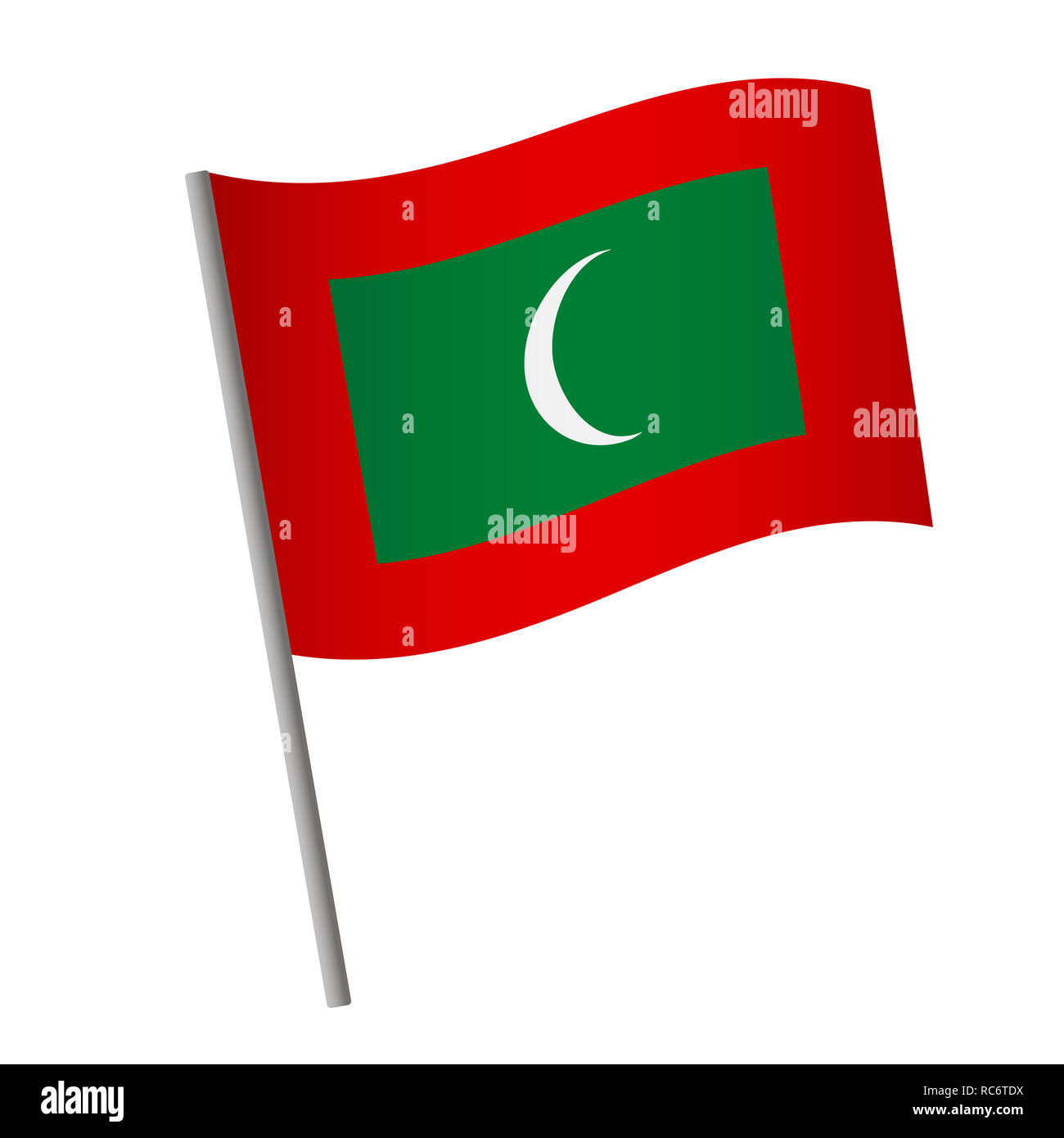 L'icône du drapeau des Maldives. Drapeau national des Maldives sur un pôle illustration. Banque D'Images