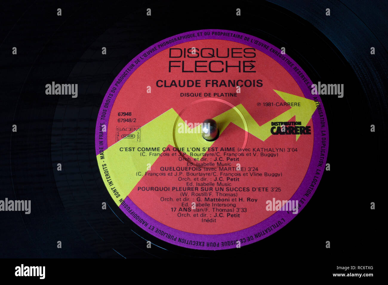 Claude François & vinyl record label - Disque de Platine compilation album (sortie 1981) Banque D'Images