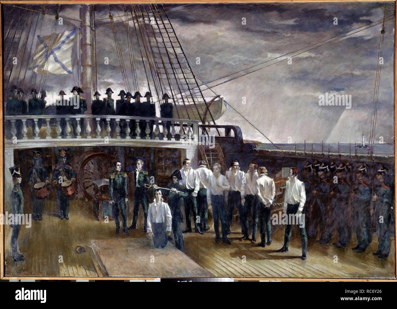 L'exécution sur le navire Decembrist 'Prince Vladimir' dans 13 juillet 1826. Musée : Musée de la Marine, centrale de l'État de Saint-Pétersbourg. Auteur : Kuznetsov, Mikhail Alexeyevitch. Banque D'Images