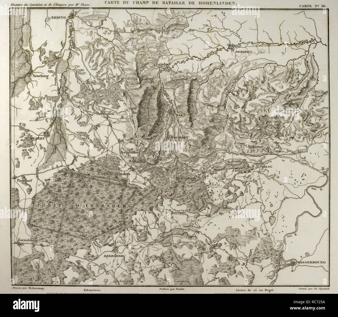 Carte de Napoléon. Hohenlinden bataille carte. Bataille de Hohenlinden (3 décembre 1800), pendant les guerres de la Révolution française. La victoire des troupes françaises, sous la direction de Jean Victor Marie Moreau, contre les autrichiens et bavarois dirigée par l'Archiduc Jean d'Autriche. Atlas de l'Histoire du Consulat et de l'Empire. Histoire du Consulat et l'Empire de la France sous Napoléon par Marie Joseph Louis Adolphe Thiers (1797-1877). Dessins par Dufour et gravures par Dyonnet. Édité à Paris, 1864. Banque D'Images