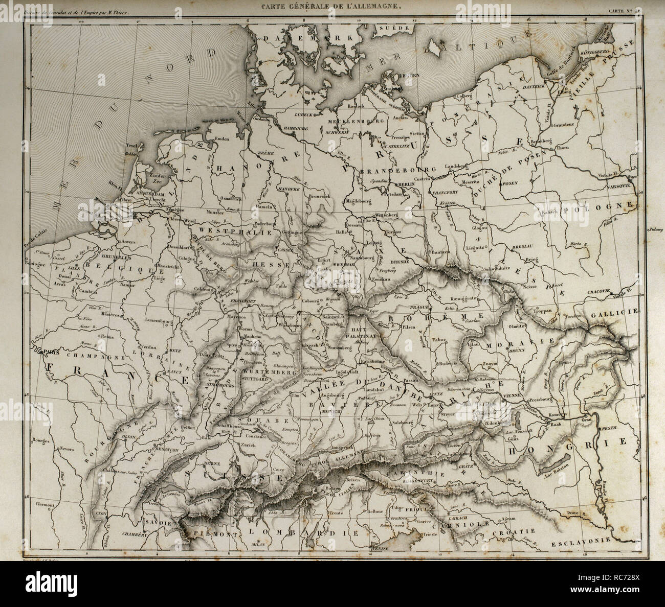 Carte générale de l'Allemagne. Atlas de l'Histoire du Consulat et de l'Empire. Histoire du Consulat et l'Empire de la France sous Napoléon par Marie Joseph Louis Adolphe Thiers (1797-1877). Dessins par Dufour, gravures par Dyonnet. Édité à Paris, 1864. Banque D'Images