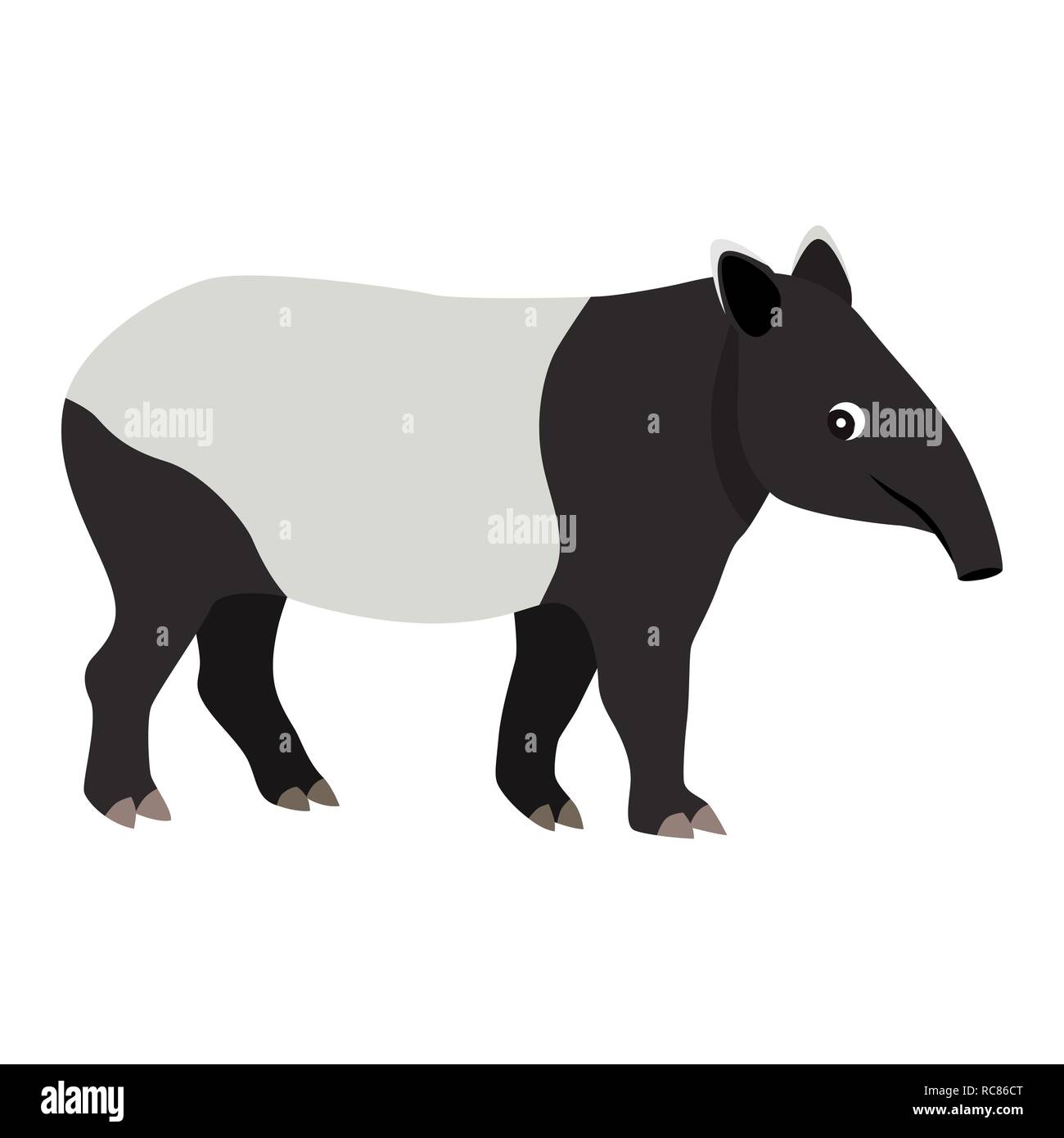 Cute friendly wild animal, noir et blanc l'icône tapir Illustration de Vecteur