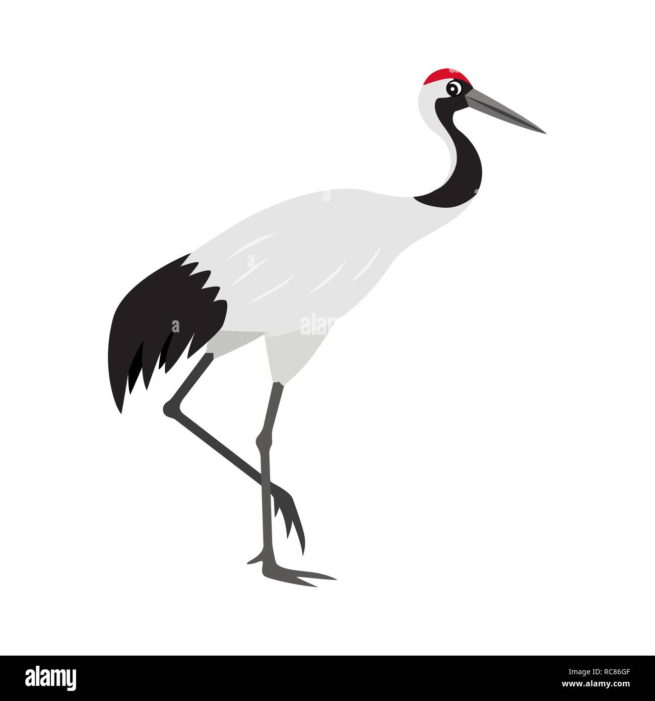 Bienvenus à couronne rouge mignon ou grue japonaise, l'icône d'oiseaux sauvages colorées Illustration de Vecteur