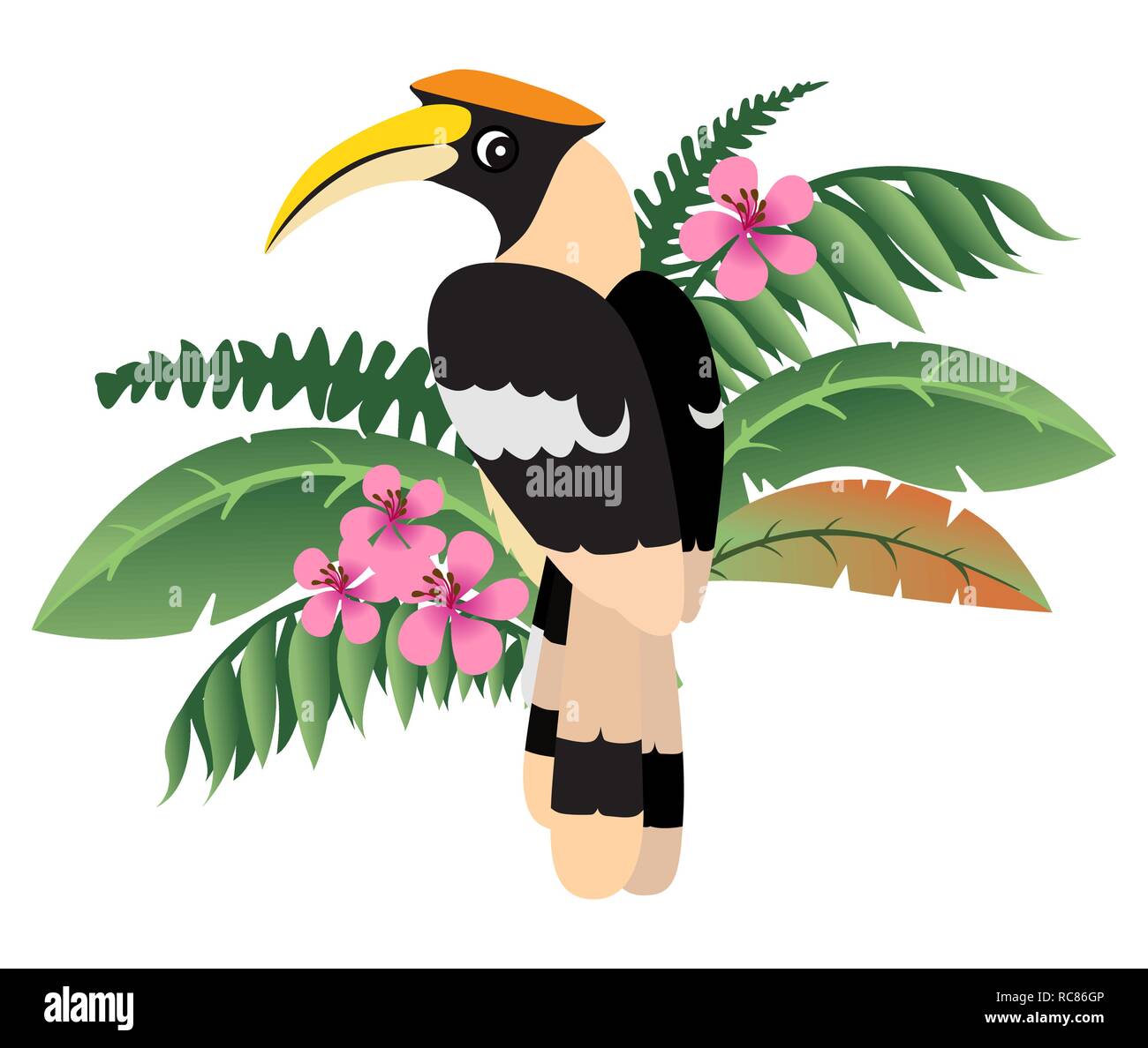 Grande icône colorée friendly calao, oiseau Indien sauvage Illustration de Vecteur