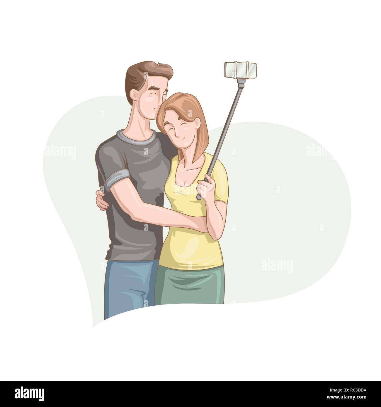 Happy Valentine's Day. Vector illustration de cartoon style beau couple aimant sourire et de décisions pour votre conception selfies Illustration de Vecteur