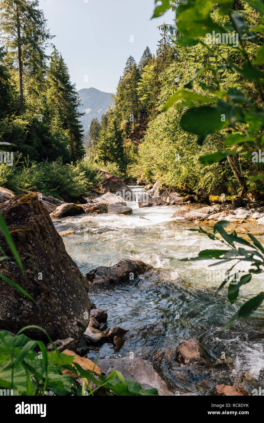 Dans la rivière Nuziders, Vorarlberg, Autriche Banque D'Images