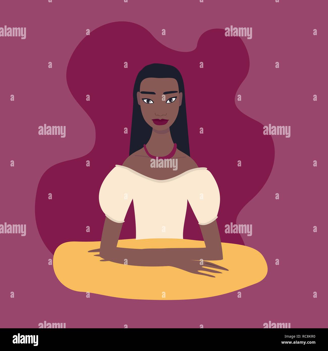 De jolies jeunes ethnicité exotiques mixed race woman sitting at table Illustration de Vecteur