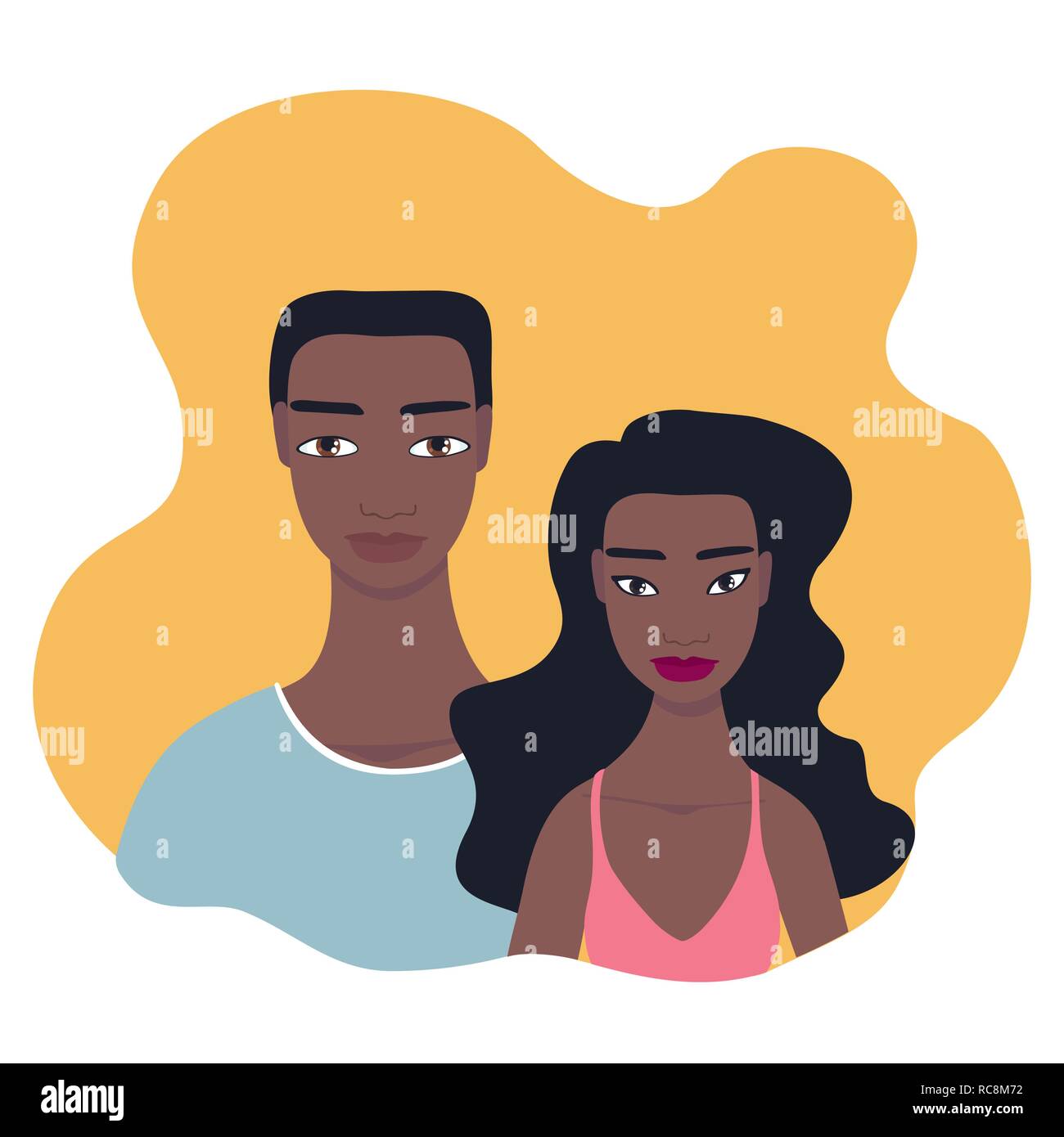 Exotiques afro-américain à la Pacific Islander woman relation amour bonheur concept Illustration de Vecteur