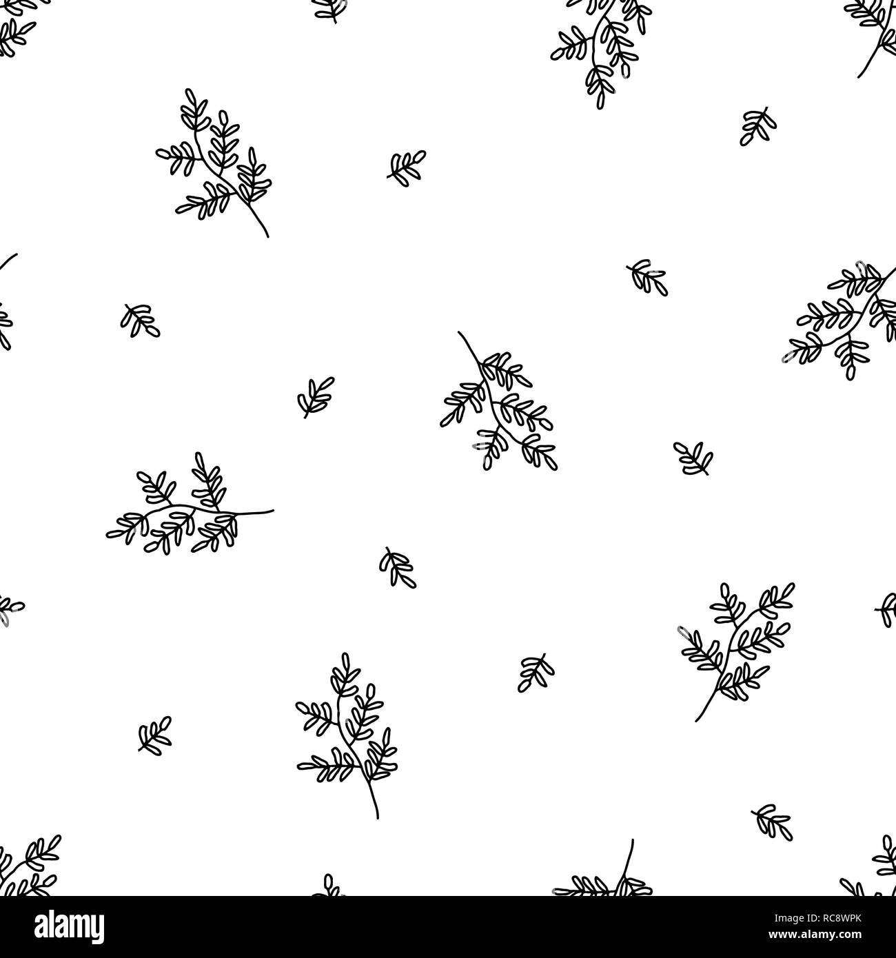 Seamless pattern design avec éléments de botanique en noir sur fond blanc. Tissu élégant et élégant et design d'emballage, de l'arb, invitation de mariage Illustration de Vecteur