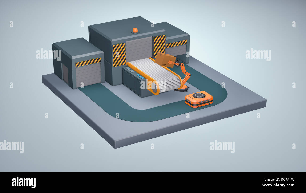 Automatisation d'entrepôt, concept de l'industrie 4.0, (3d render) Banque D'Images