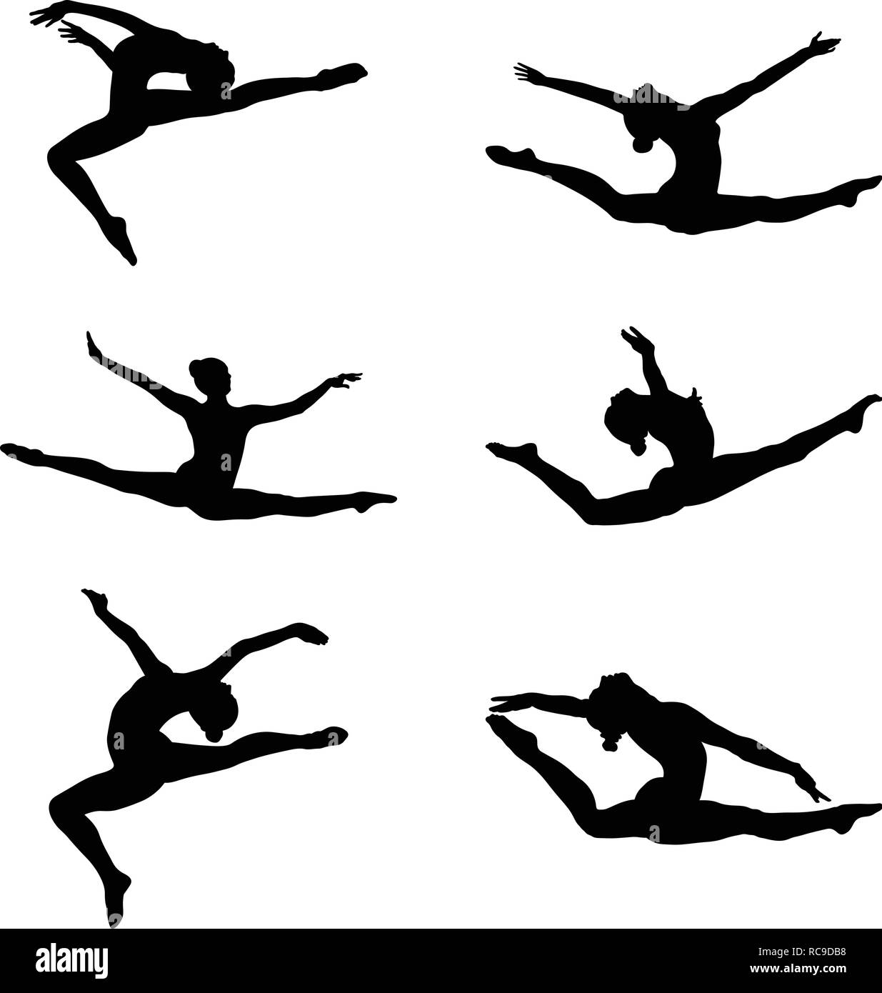 Définissez la gymnastique artistique split leap gymnaste réel Illustration de Vecteur