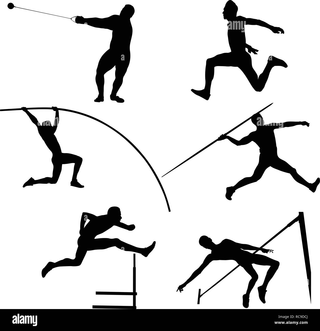 Définissez les athlètes athlétisme hommes silhouette noire Illustration de Vecteur