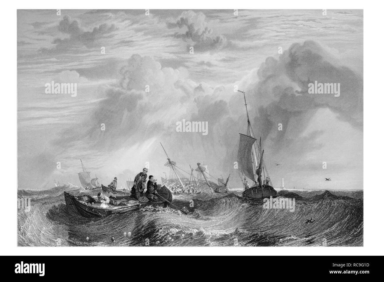 J.M.W Turner navire marchand Orange en pièces détachées gravé par R. Wallis Banque D'Images