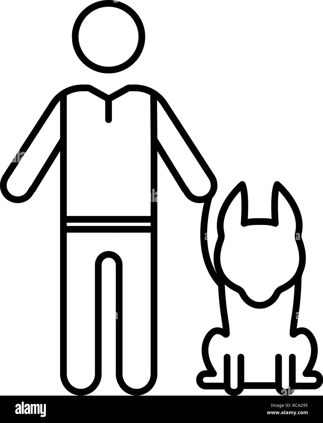 Senior man with dog, icône de style contour Illustration de Vecteur