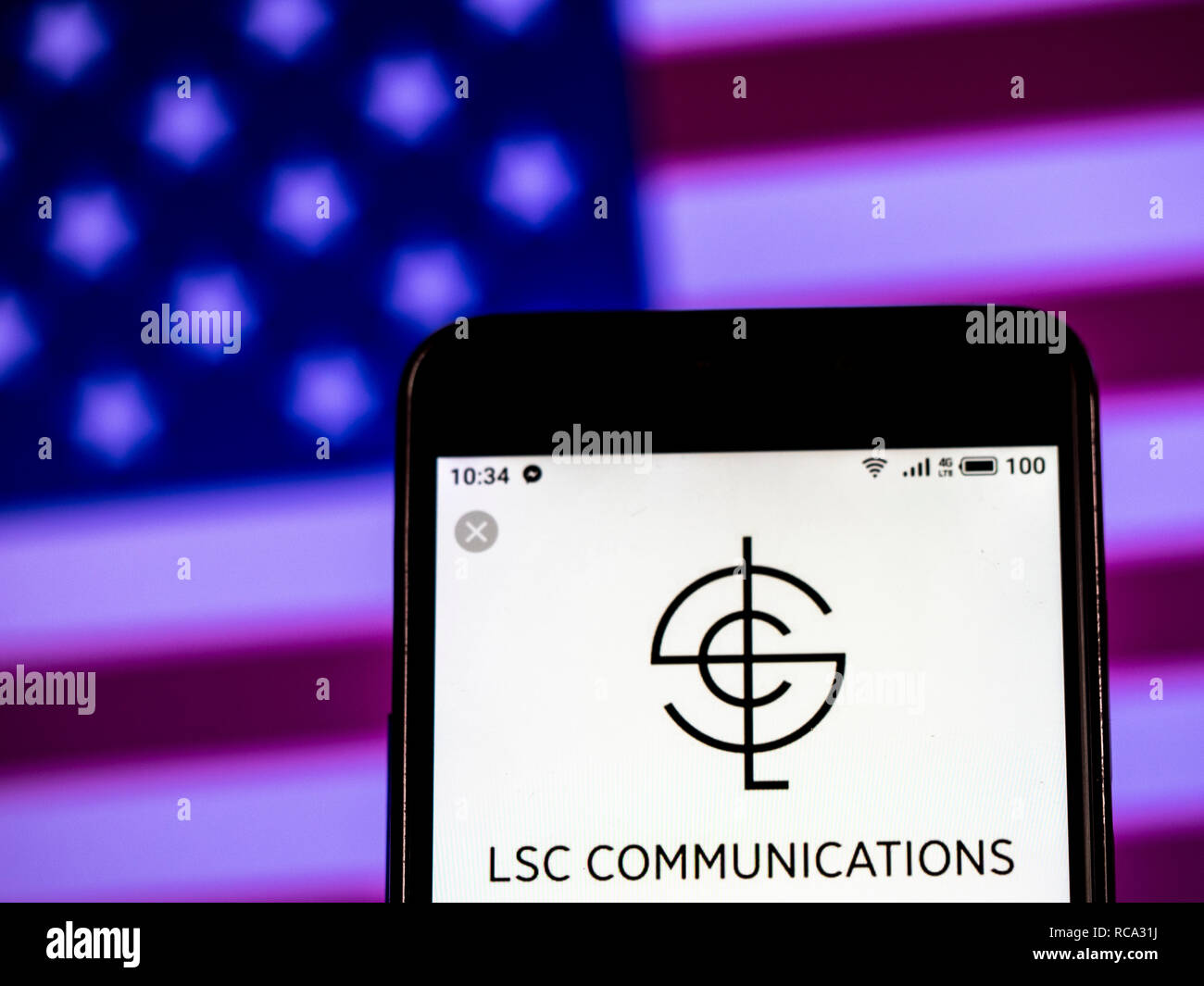 Logo de l'entreprise Impression Communication LSC vu affichée sur téléphone intelligent. Banque D'Images