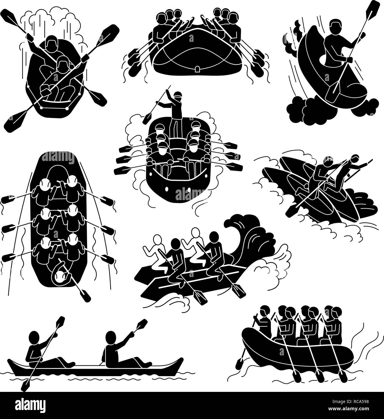 Rafting icons set, le style simple Illustration de Vecteur