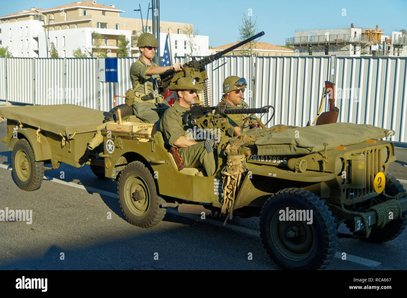 Willys MB avec un cal.50 (12,7 mm) de la mitrailleuse pendant le 74e anniversaire de l'opération Dragoon, Provence, Côte d'Azur (15 - 26 août 1944) Banque D'Images