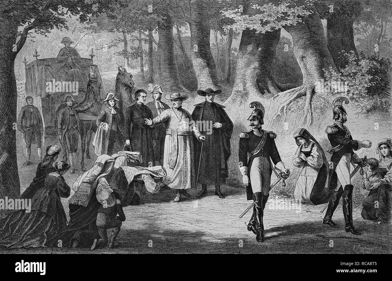 Promenade en soirée par le Pape Pie IX, historique de la gravure, 1869 Banque D'Images