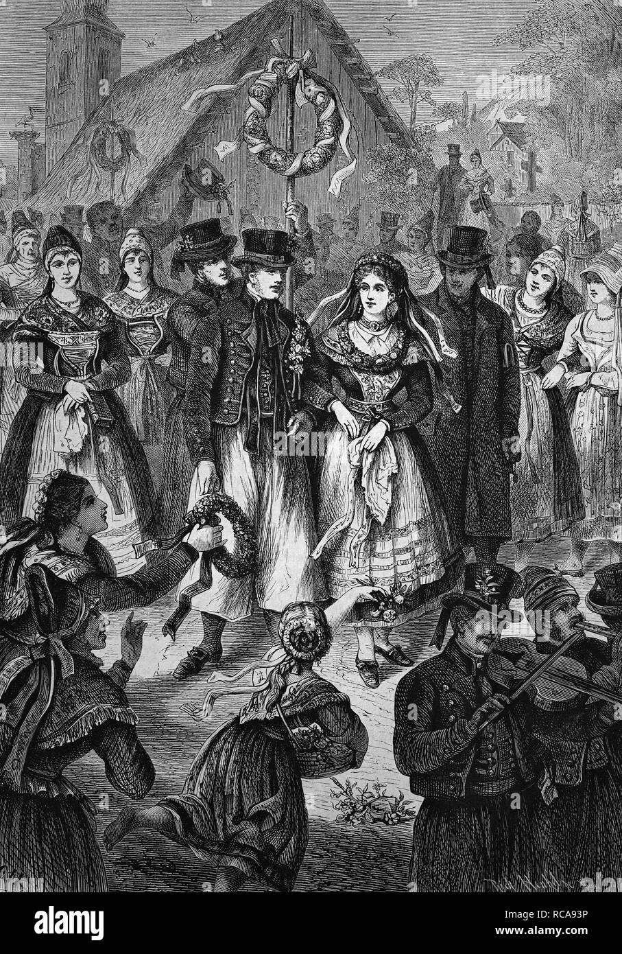 En Mariage sur Moenchgut Ruegen, Mecklembourg-Poméranie-Occidentale, Allemagne, vers 1870, gravure historique Banque D'Images