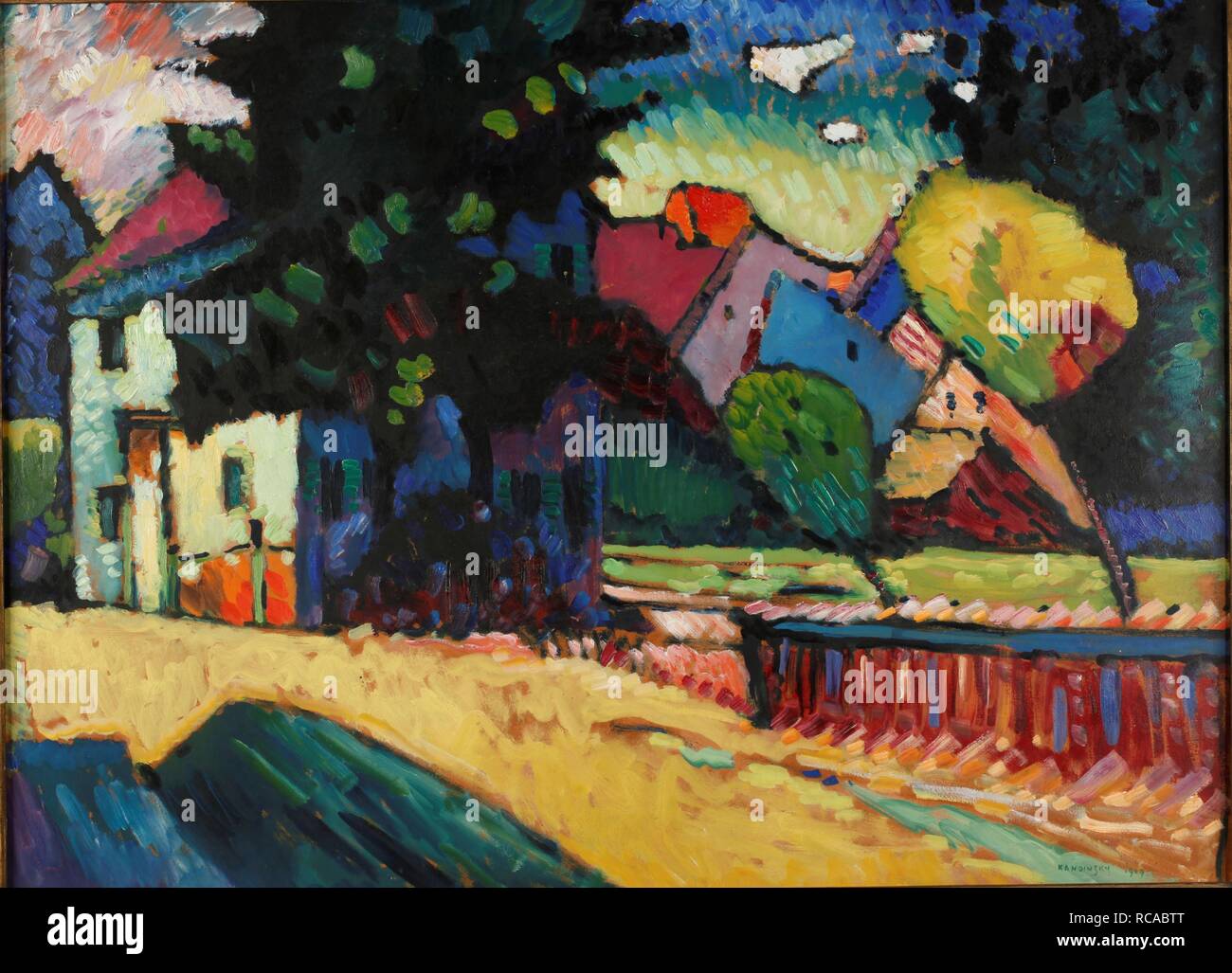 Paysage avec une maison verte. Musée : collection privée. Auteur : Kandinsky, Vassily Vassilievitch. Banque D'Images