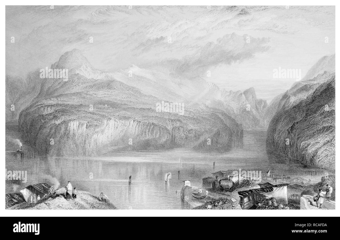 J.M.W Turner Le Lac de Lucerne, gravée par R. Wallis Banque D'Images
