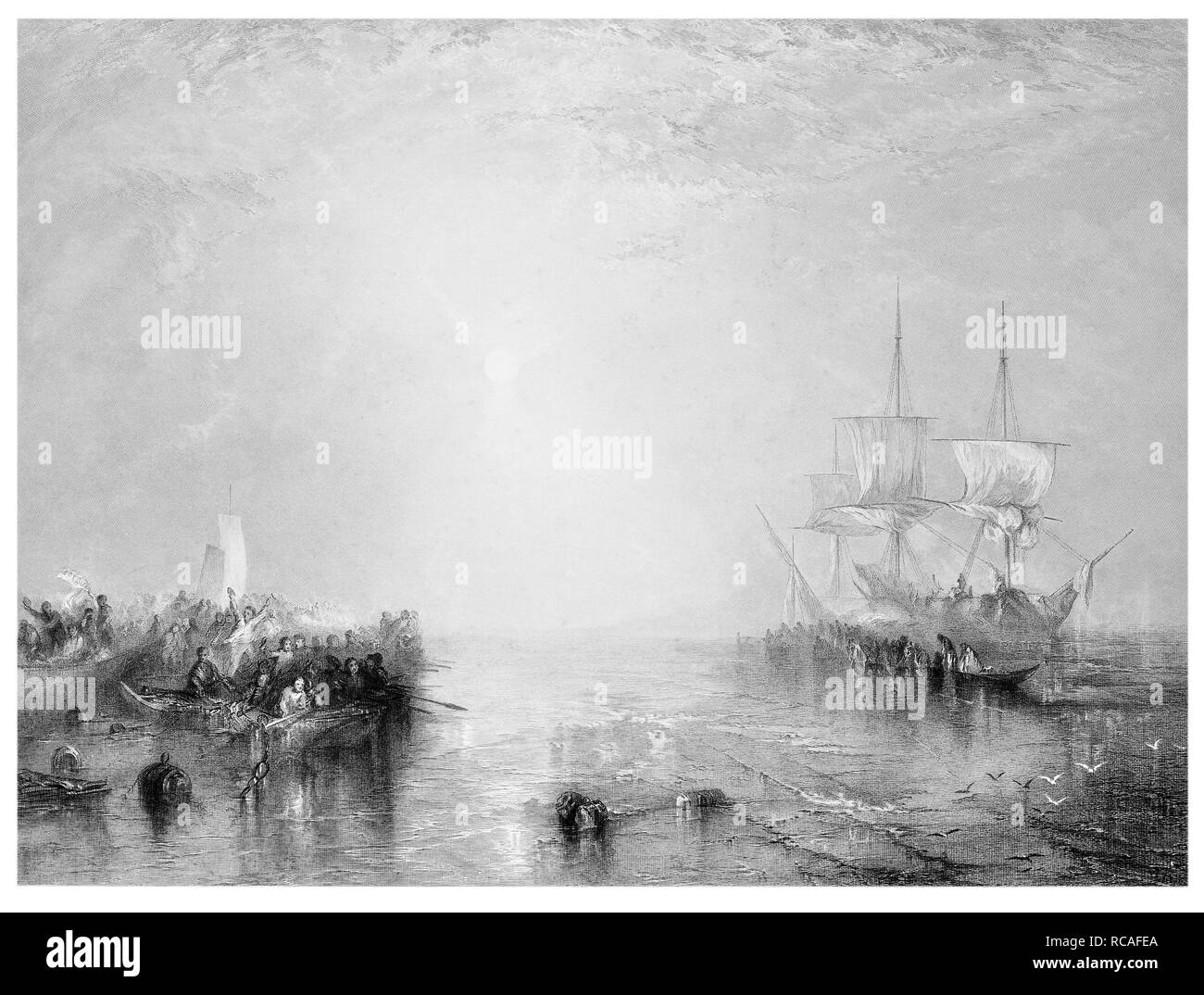 Les baleiniers J.M.W Turner gravée par R Brandard Banque D'Images
