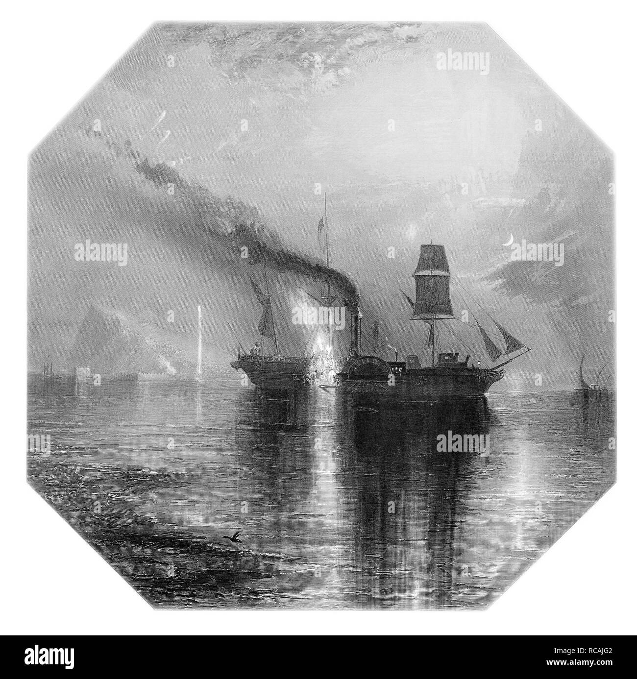 J.M.W Turner bateaux néerlandais dans une tempête gravé par J.C.Armitage Banque D'Images