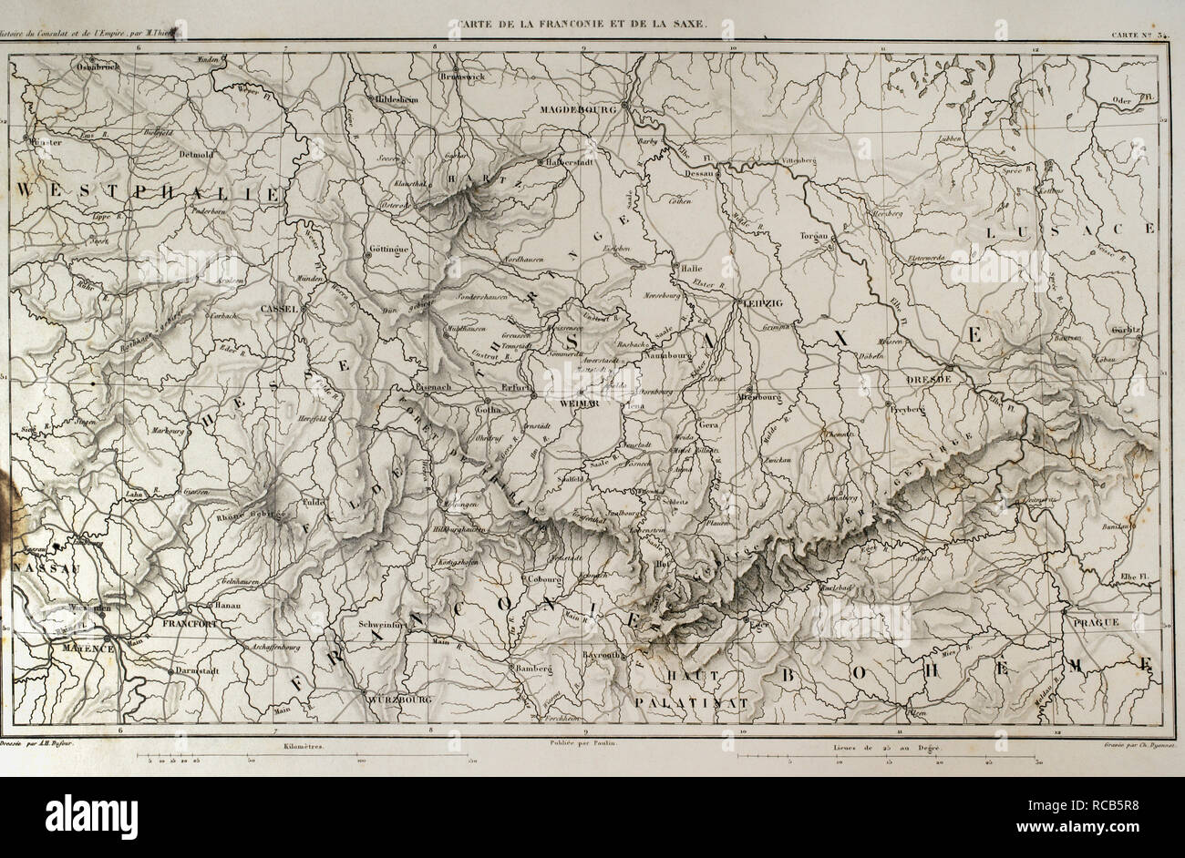 Site de la Franconie et la Saxe (Allemagne). Atlas de l'Histoire du Consulat et de l'Empire. Histoire du Consulat et l'Empire de la France sous Napoléon par Marie Joseph Louis Adolphe Thiers (1797-1877). Dessins par Dufour, gravures par Dyonnet. Édité à Paris, 1864. Banque D'Images