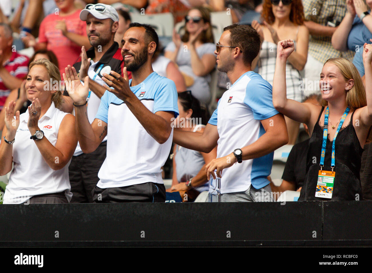 Melbourne, Australie. 15 Jan, 2019. Laura Siegemund de Allemagne en action au cours de son 1er tour victoire contre deux fois champion Melbourne Victoria Azarenka à l'Open d'Australie 2019 Tournoi de tennis du Grand Chelem à Melbourne, Australie. Frank Molter/Alamy live news Banque D'Images