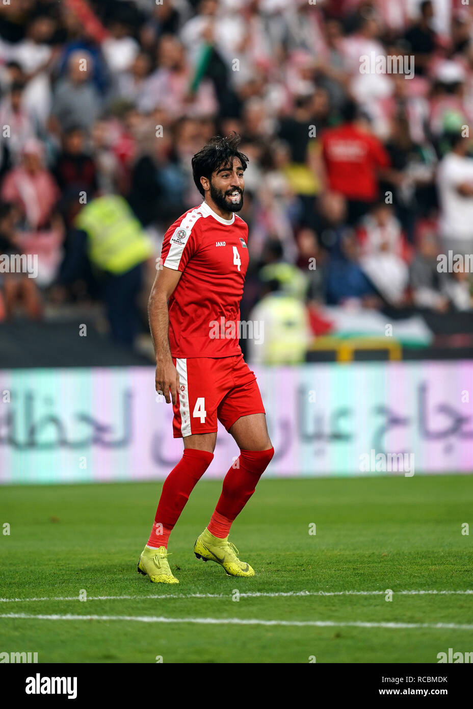 15 janvier 2019 : Mohammed Saleh de Palestine au cours de la Palestine v Jordanie au Mohammed Bin Zayed Stadium à Abu Dhabi, Émirats arabes unis, AFC Asian Cup, championnat de football d'Asie. Ulrik Pedersen/CSM. Banque D'Images