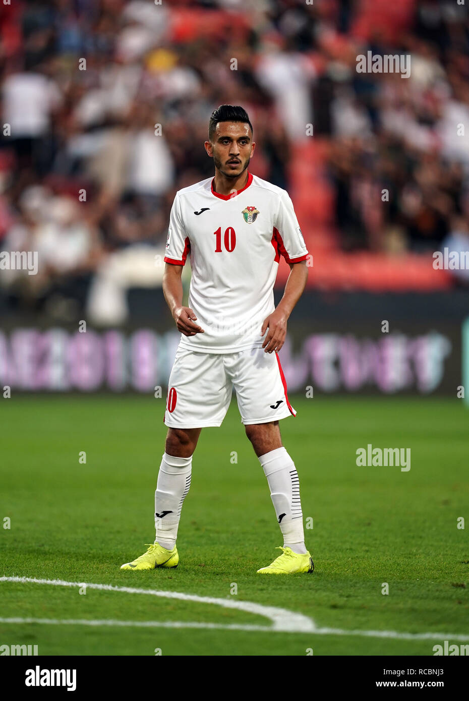 15 janvier 2019, Mohammed bin Zayed Stadium, Abu Dhabi, Émirats arabes unis ; football coupe d'Asie de l'AFC, la Palestine et la Jordanie ; Ahmed Samir de Jordanie Banque D'Images