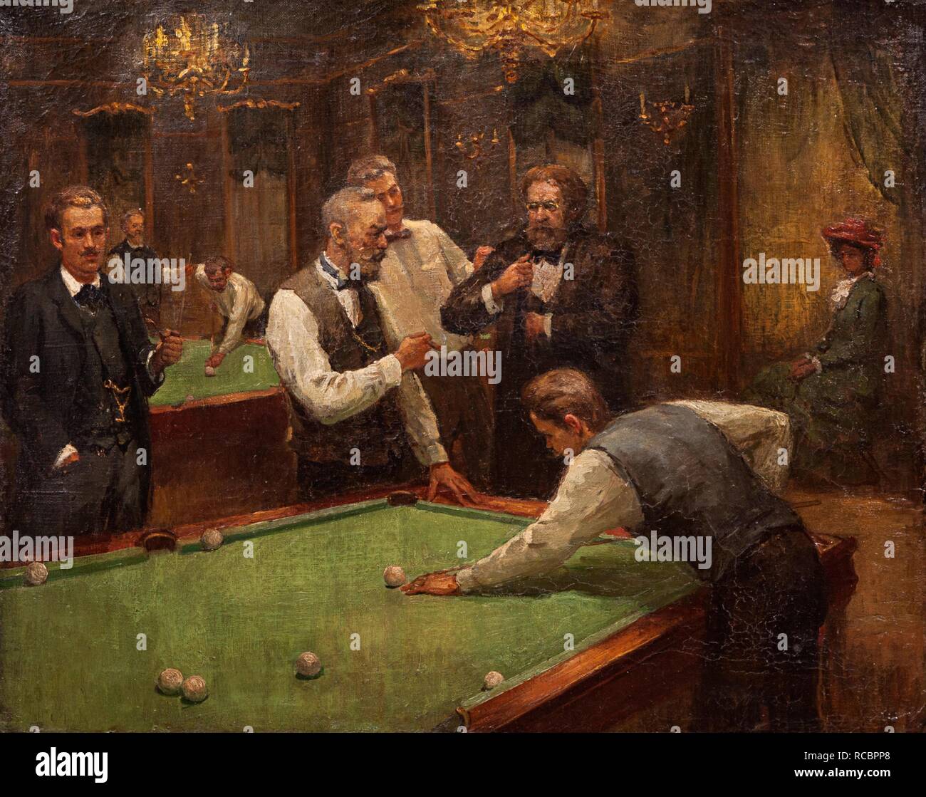 Joueurs de billard. Musée : collection privée. Auteur : Galkin, Ilya Savvich. Banque D'Images