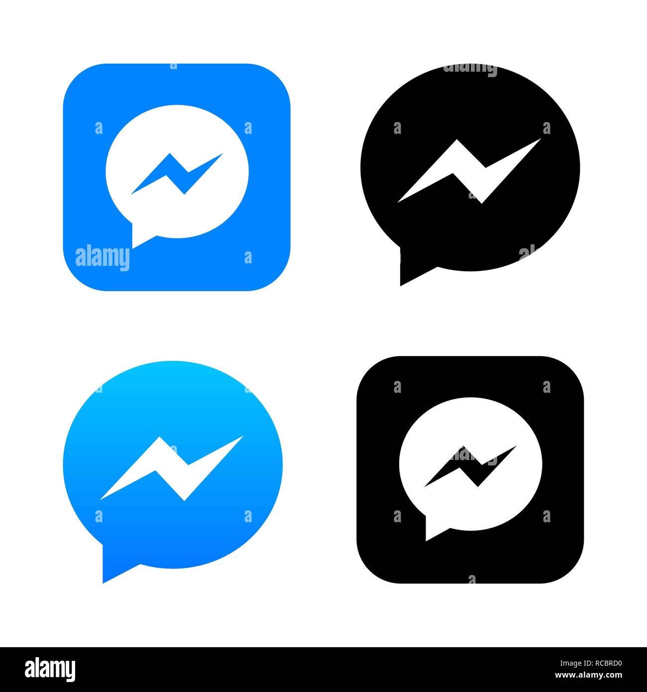 Icône de l'application chat bleu avec message bubble logo vector sur blanc. Illustration de Vecteur