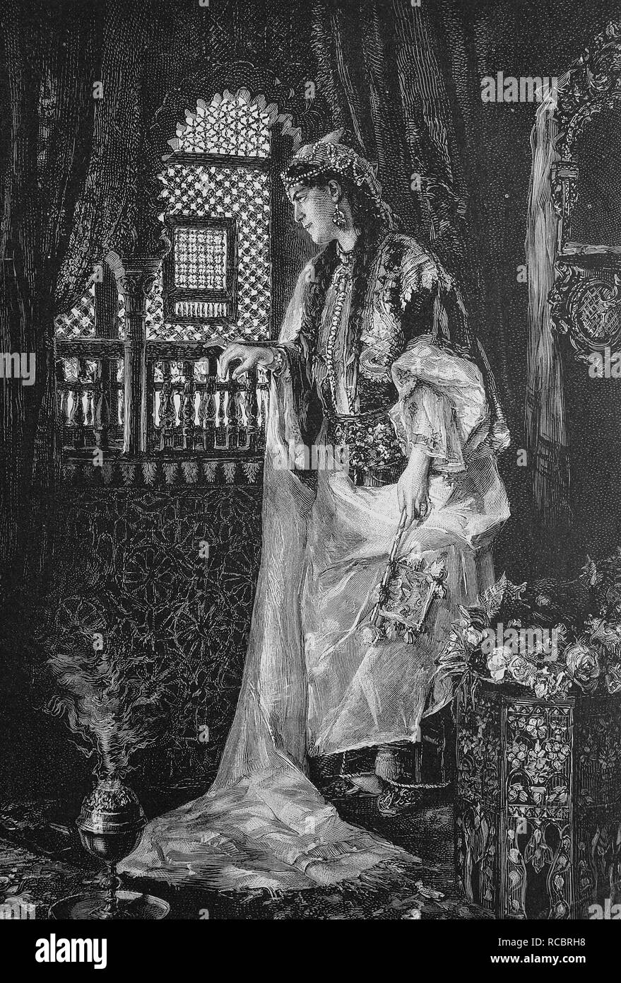 Femme au Maroc, historique de la gravure, 1880 Banque D'Images