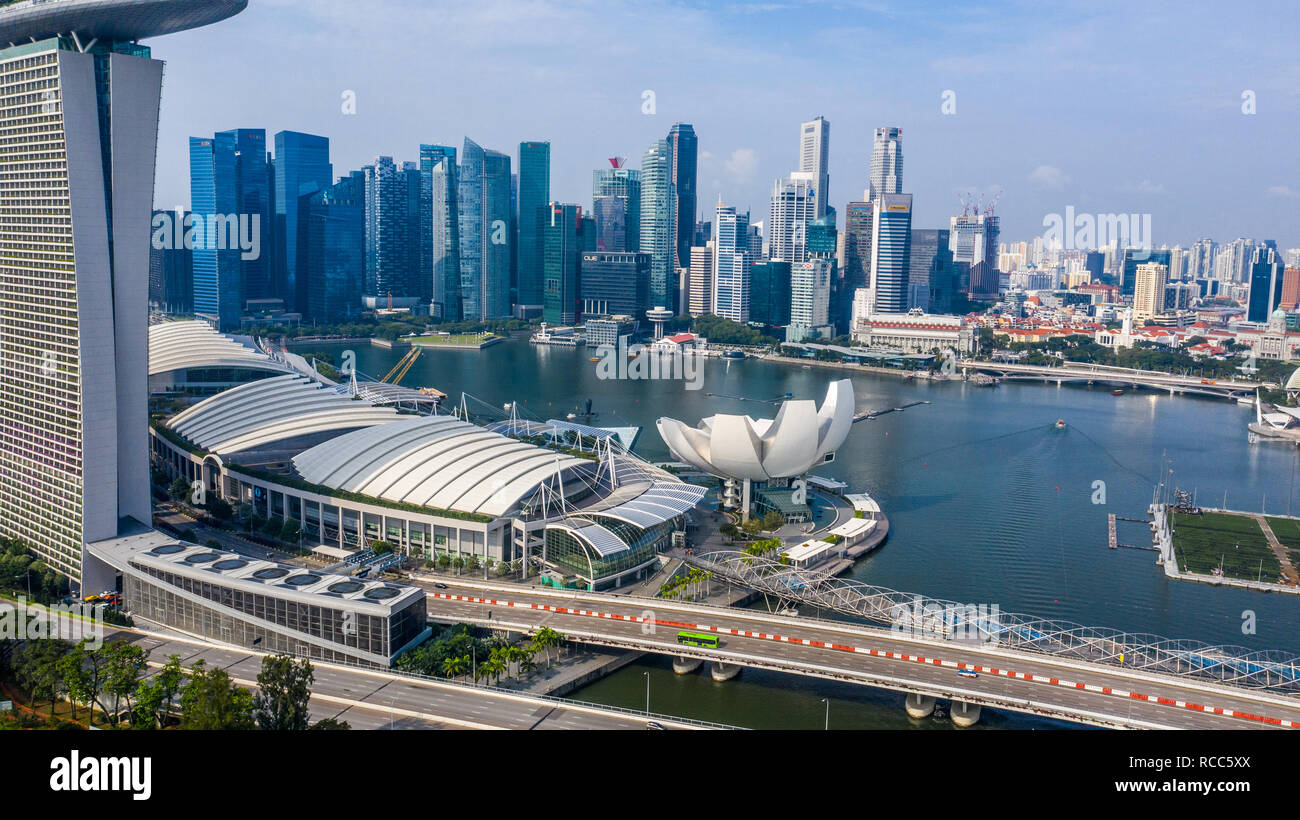 Skyline, Musée Artscience à Marina Bay Sands, Singapour Banque D'Images