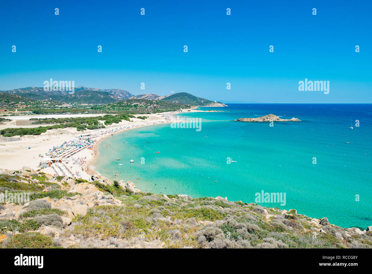 Panorama Des Merveilleuses Plages De Chia Sardaigne Italie