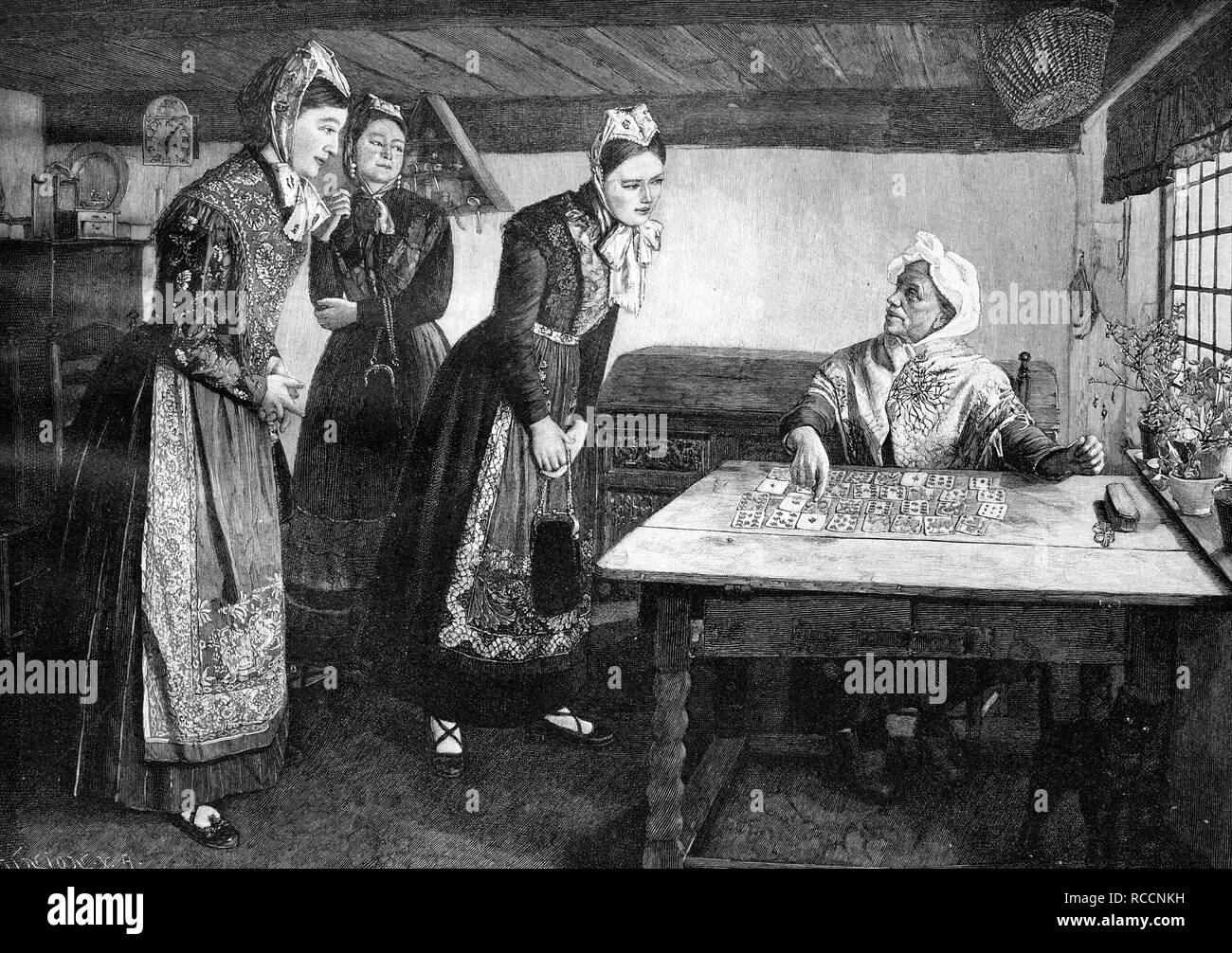 Altenoldenburg Fortune Teller, illustration historique, gravure sur bois, vers 1888 Banque D'Images