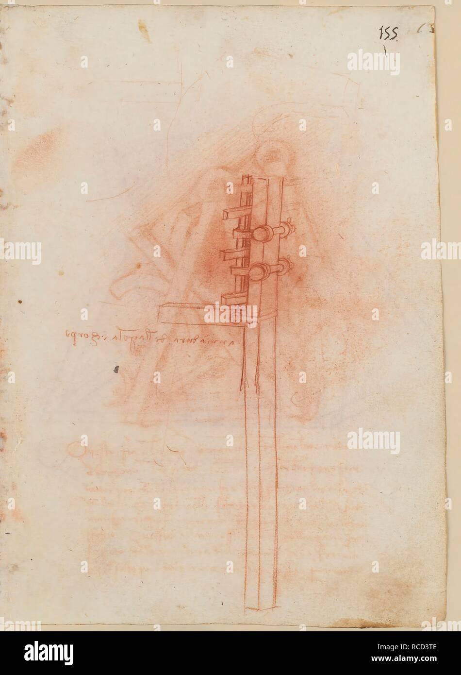 Folio f 155r. Le Codex Madrid II (Mme 8936) "Traité de fortification, statique et la géométrie'. 158 folios avec 316 pages. Format interne : 210 x 145 mm. SCULPTURE ET FONDERIE. Musée : BIBLIOTECA NACIONAL DE ESPAÑA, MADRID. Auteur : LÉONARD DE VINCI. Banque D'Images